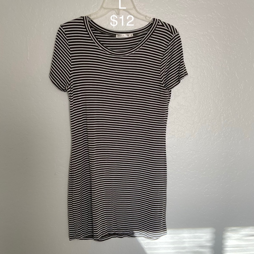Olive green and white stripe dress